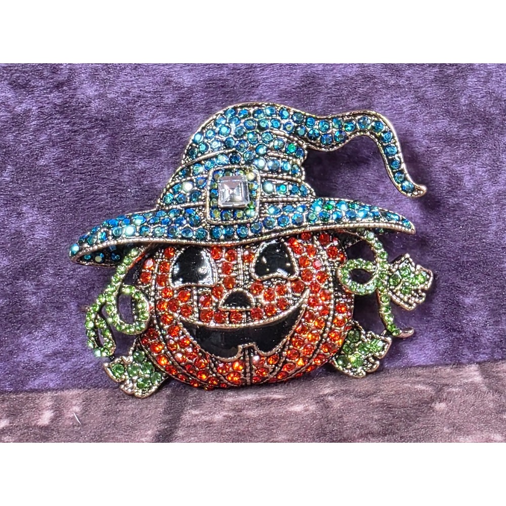 Halloween Pumpkin Witch Hat Rhinestone Brooch Pin Sparkling Autumn Festive‎